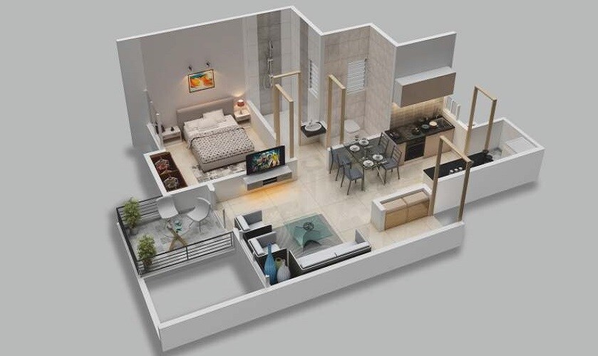 Floor plan of 1 BHK Apartment - 381 sq. ft. in Majestique Memories, Pune