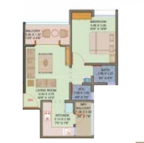 Floor plan of 1 BHK 368 Sq. Ft. Apartment in Majestique Mrugavarsha, Pune