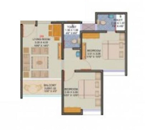 Floor plan of 2 BHK 768 Sq. Ft. Apartment in Majestique Mrugavarsha, Pune
