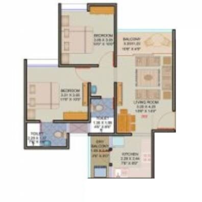Floor plan of 2 BHK 559 Sq. Ft. Apartment in Majestique Mrugavarsha Phase 2, Pune