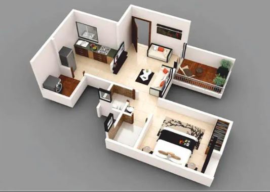 Floor plan of 1 BHK 344 Sq. Ft. Apartment in Majestique Nest Building A, Pune