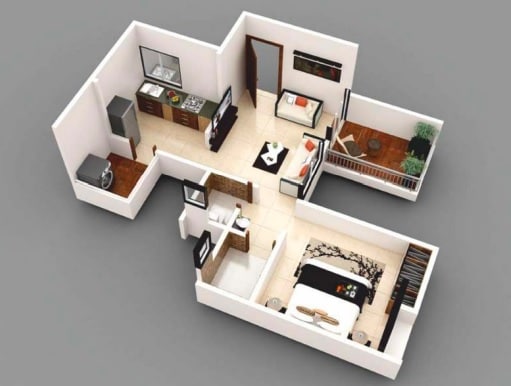 Floor plan of 1 BHK 344 Sq. Ft. Apartment in Majestique Nest Building B, Pune