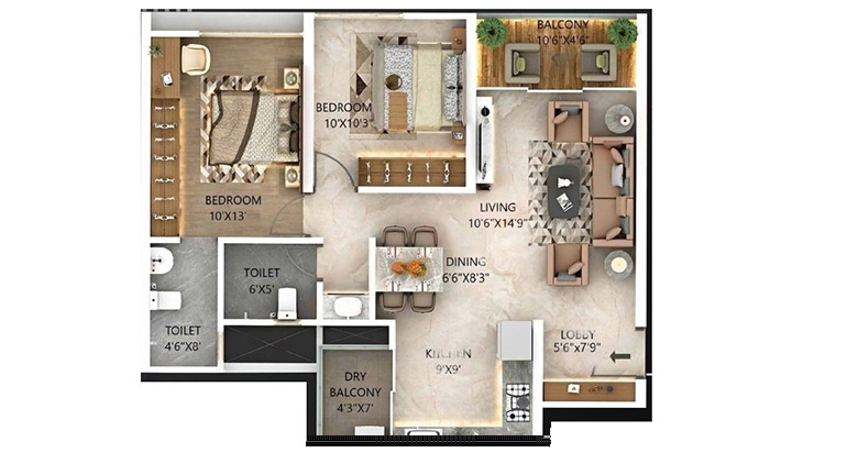 2 BHK 609 Sq. Ft. Apartment in Majestique New Friends