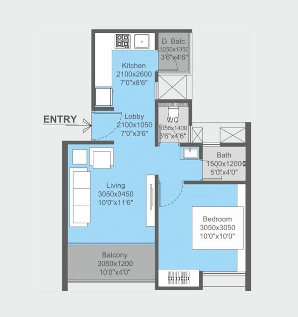 Floor plan of 1 BHK Apartment - 376 sq. ft. in Majestique Rhythm County, Pune