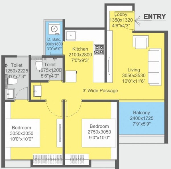 2 BHK 515 Sq. Ft. Apartment