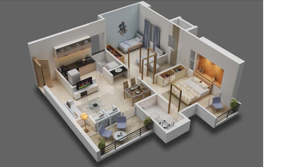 Floor plan of 2 BHK 515 Sq. Ft. Apartment in Majestique Rhythm County Phase 1, Pune