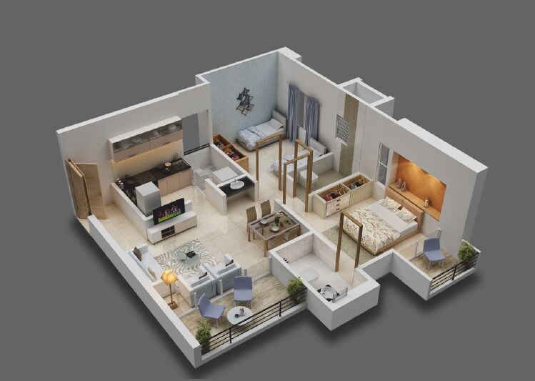 Floor plan of 2 BHK 624 Sq. Ft. Apartment in Majestique Rhythm County Phase 2, Pune