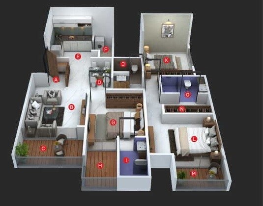 Floor plan of 3 BHK 1300 Sq. Ft. Apartment in Majestique Signature Tower Phase 2, Pune