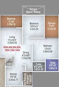 Floor plan of 2 BHK 718 Sq. Ft. Apartment in Majestique Signature Towers Phase 1, Pune