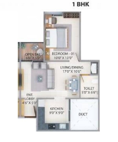 1 BHK 483 Sq. Ft. Apartment