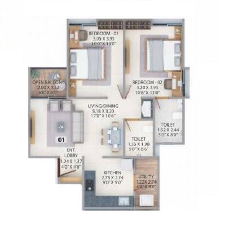 2 BHK 692 Sq. Ft. Apartment