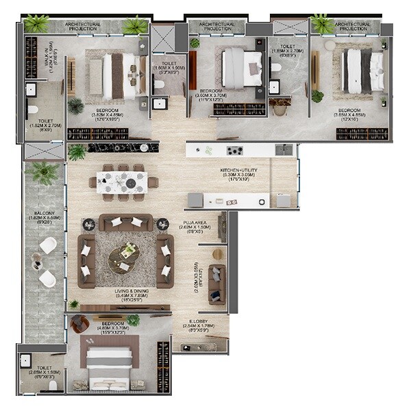 4 BHK 1851 Sq. Ft. Apartment