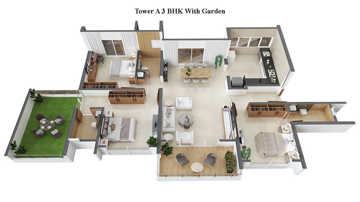 Floor plan of 3 BHK 1250 Sq. Ft. Apartment in Majestique The Ornate, Pune