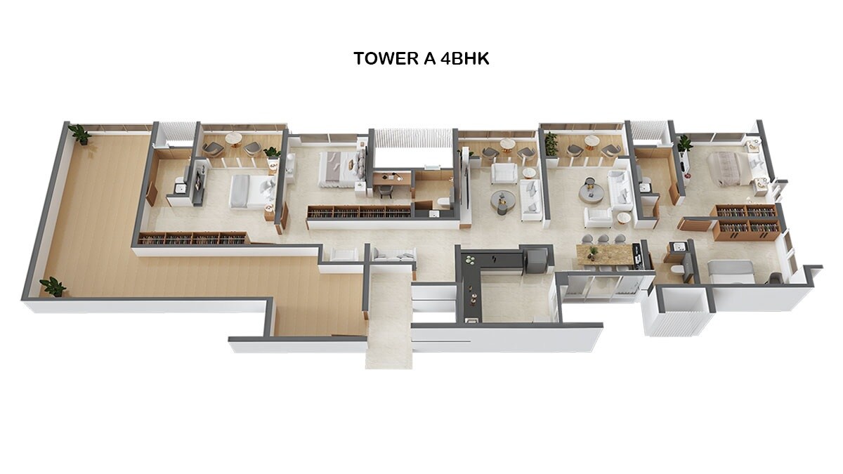 Floor plan of 4 BHK 1410 Sq. Ft. Apartment in Majestique The Ornate, Pune