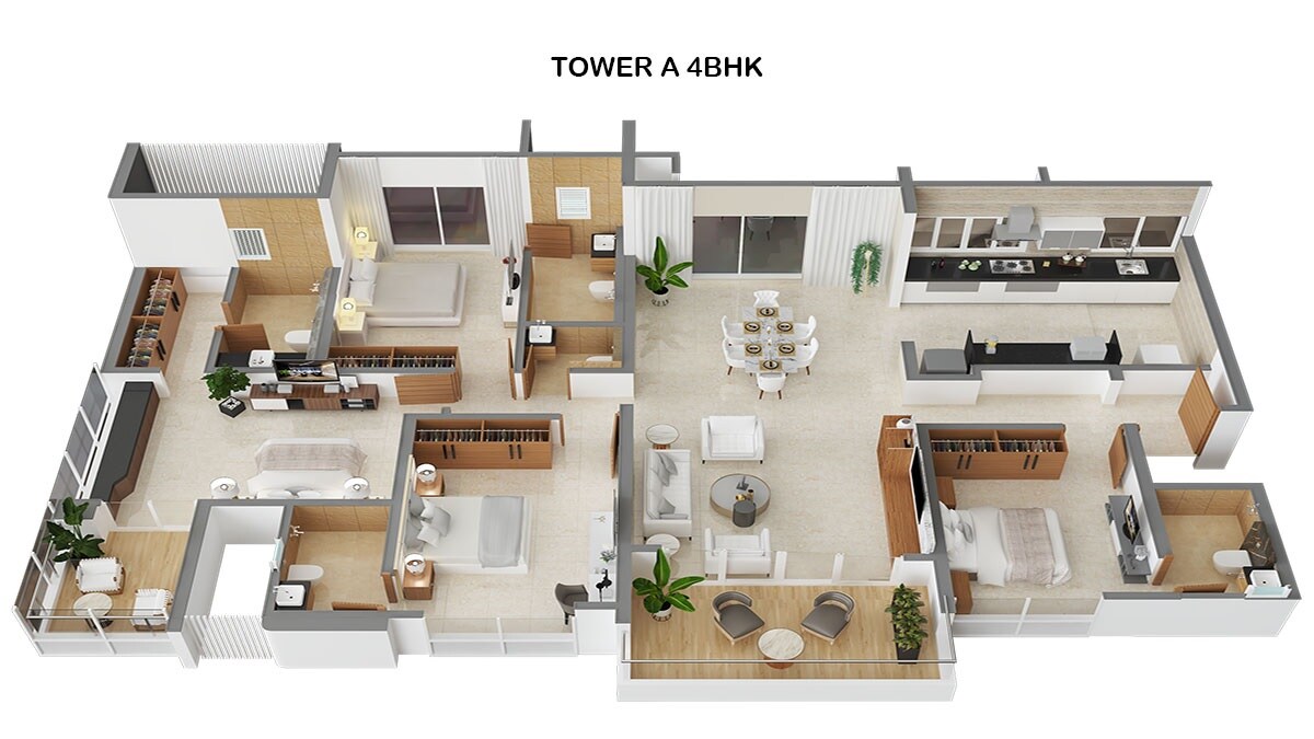 Floor plan of 4 BHK 1841 Sq. Ft. Apartment in Majestique The Ornate, Pune