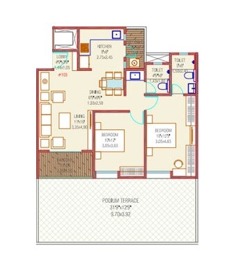 Floor plan of 2 BHK 825 Sq. Ft. Apartment in Majestique Towers, Pune