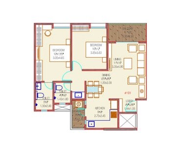 Floor plan of 2 BHK 461 Sq. Ft. Apartment in Majestique Towers East Phase 2, Pune