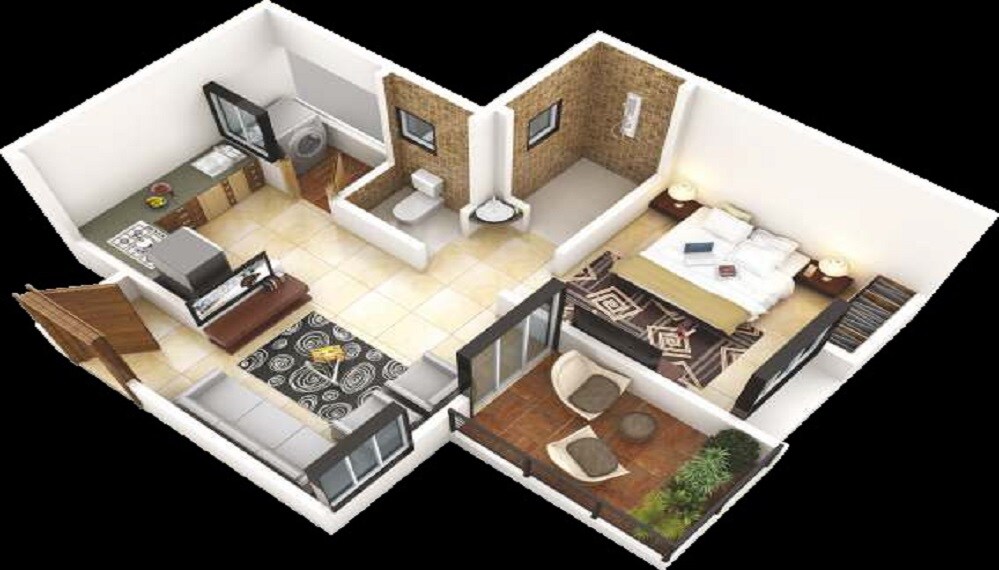 Floor plan of 1 BHK 375 Sq. Ft. Apartment in Majestique Venice, Pune