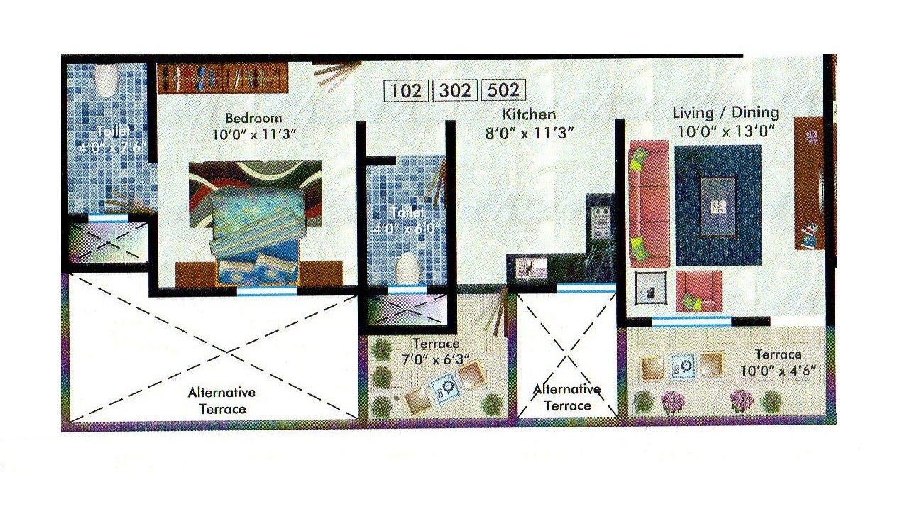 Floor plan of 1 BHK 496 Sq. Ft. Apartment in MAK Aakar Enclave, Pune