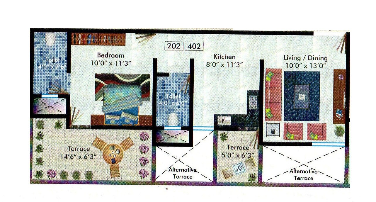Floor plan of 1 BHK 539 Sq. Ft. Apartment in MAK Aakar Enclave, Pune