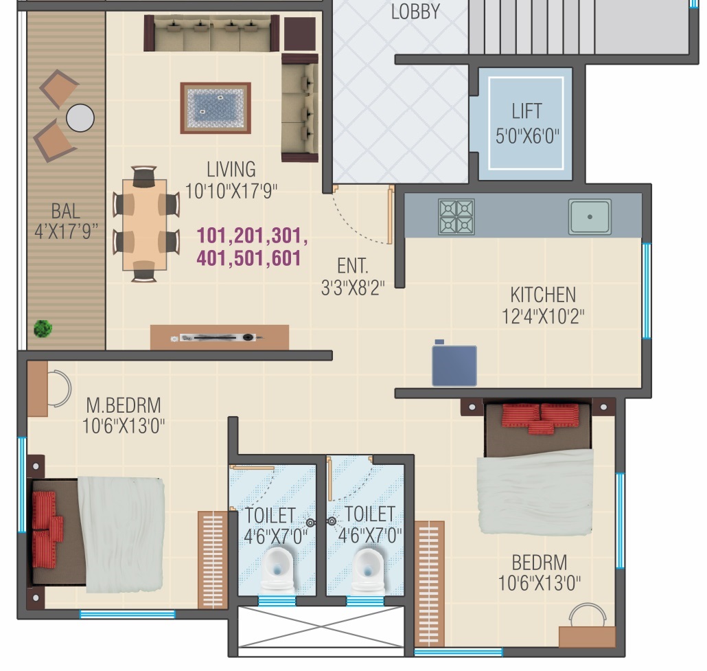 2 BHK 807 Sq. Ft. Apartment in Mak Satvik Villa