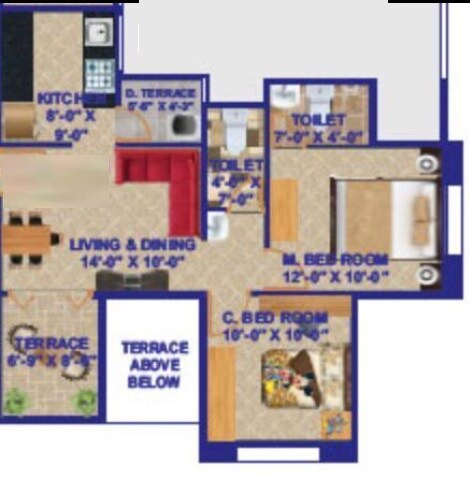 Floor plan of 2 BHK 446 Sq. Ft. Apartment in Mak Snehangan Residency, Pune