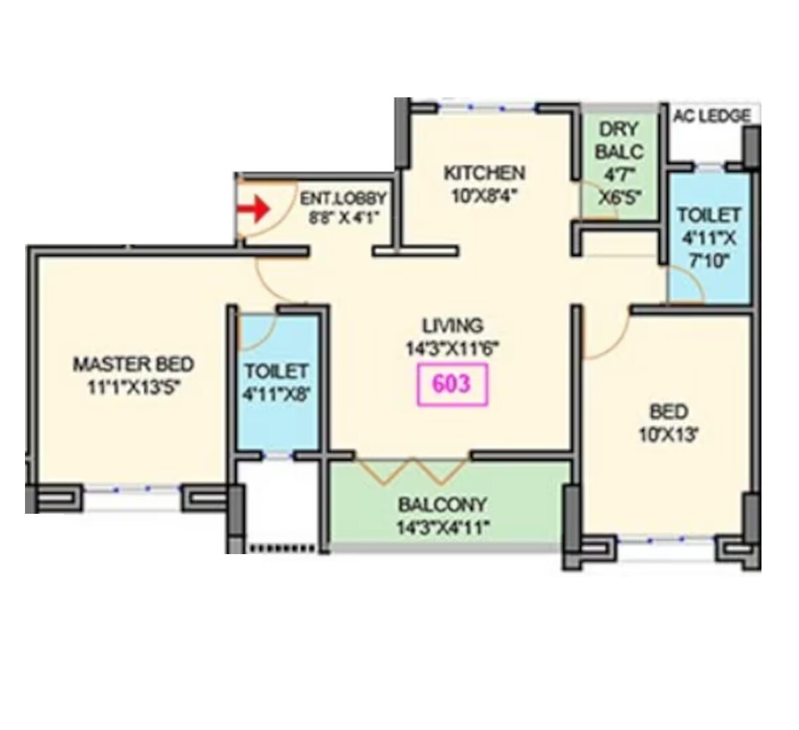 Floor plan of 2 BHK 727 Sq. Ft. Apartment in Makwana Ishanand, Pune