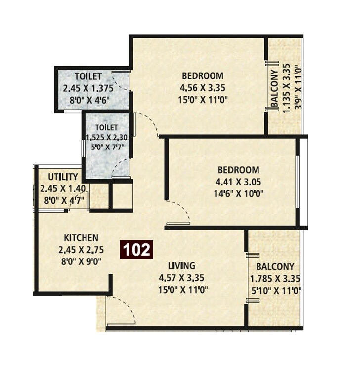 Floor plan of 2 BHK 856 Sq. Ft. Apartment in Makwana Vrindanand Bliss, Pune