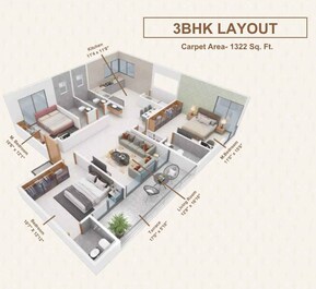 3 BHK 1322 Sq. Ft. Apartment in Makwana Vrindanand Parshwa