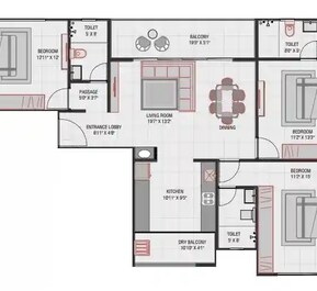 3 BHK 1088 Sq. Ft. Apartment in Malhar Serenity