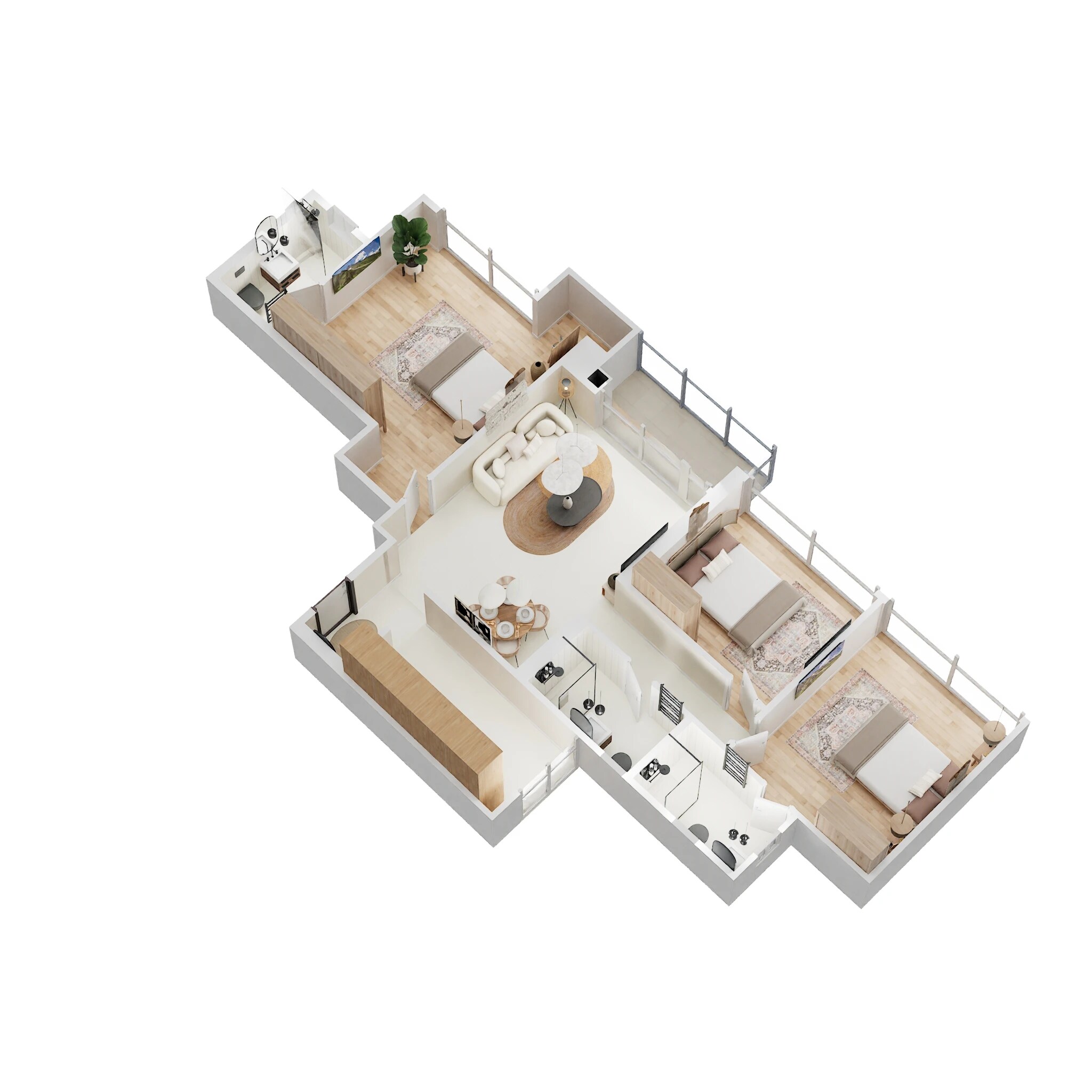 Floor plan of 3 BHK Apartment - 1053 sq. ft. in Kumar Magna City, Pune