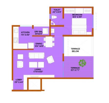 Floor plan of 2 BHK 707 Sq. Ft. Apartment in Malpani Cereza, Pune