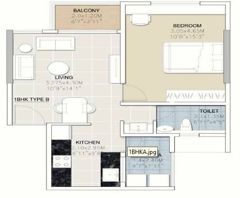 Floor plan of 1 BHK 444 Sq. Ft. Apartment in Malpani Vivanta, Pune