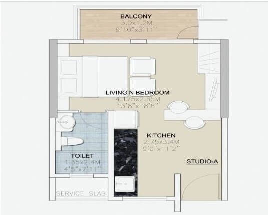 Floor plan of 266 Sq. Ft. Studio in Malpani Vivanta, Pune
