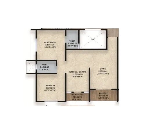 2 BHK 691 Sq. Ft. Apartment
