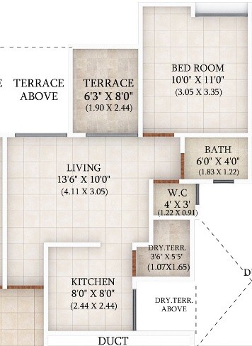 Floor plan of 1 BHK 371 Sq. Ft. Apartment in Manav Wild Woods, Pune