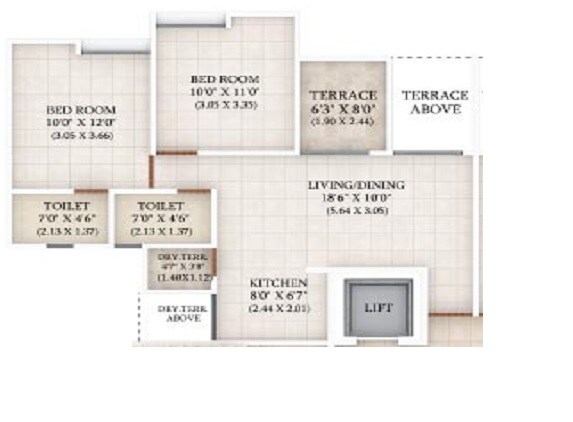 Floor plan of 2 BHK 592 Sq. Ft. Apartment in Manav Wild Woods, Pune