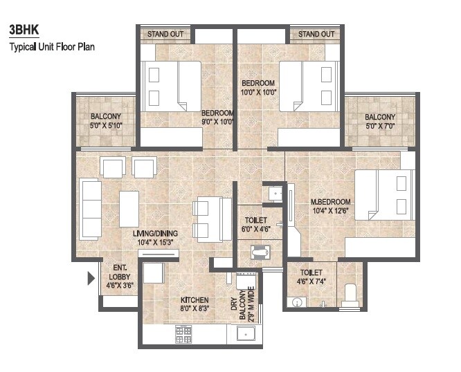 3 BHK 759 Sq. Ft. Apartment