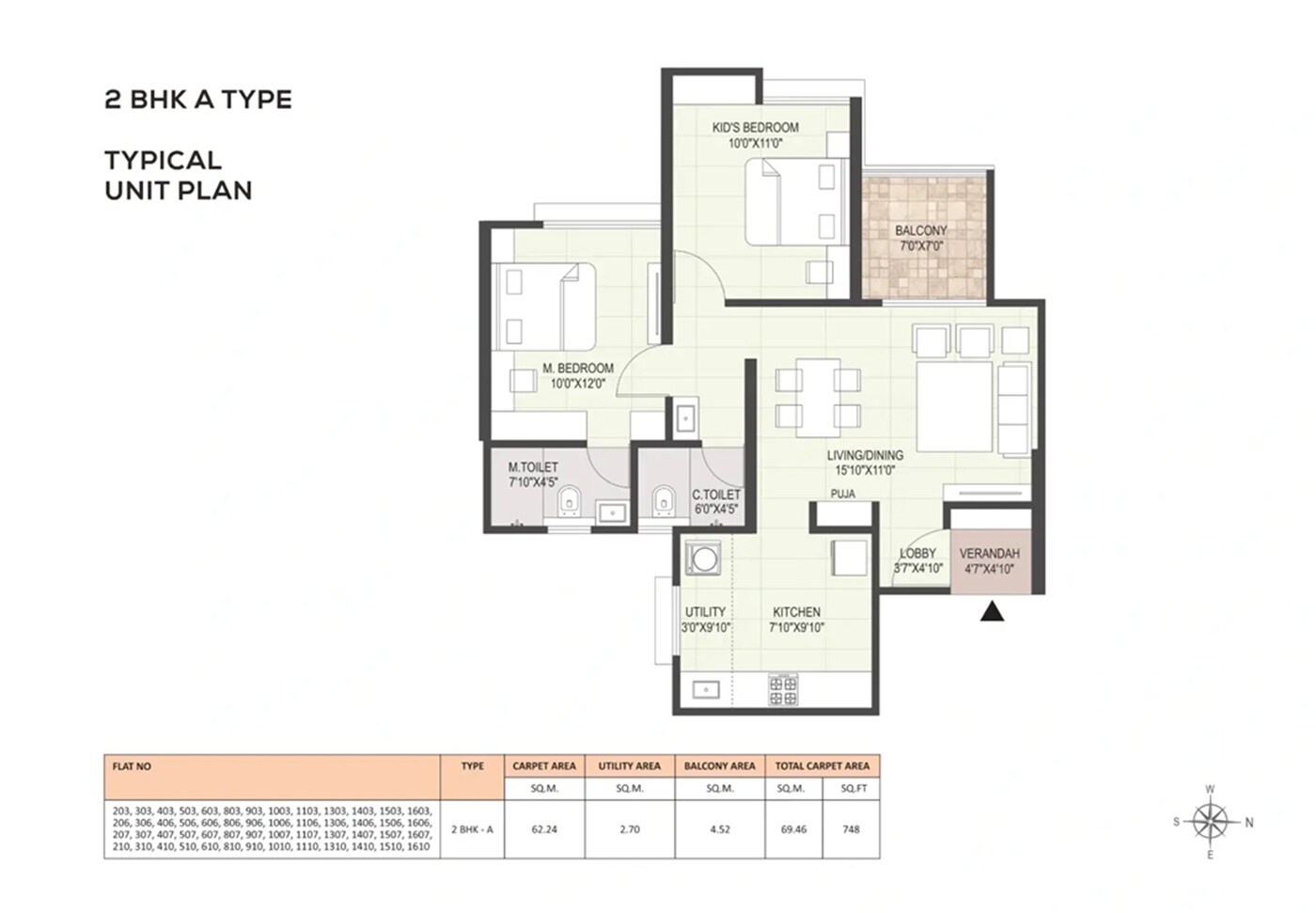 Floor plan of 2 BHK 1045 Sq. Ft. Apartment in Mangalam Momento, Pune