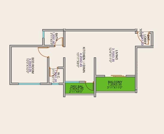 Floor plan of 1 BHK 511 Sq. Ft. Apartment in Mangaldeep 15 M Street, Pune