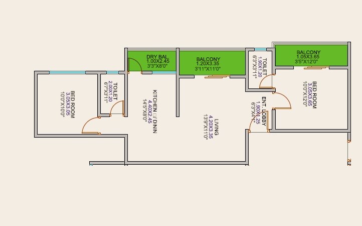 Floor plan of 2 BHK 725 Sq. Ft. Apartment in Mangaldeep 15 M Street, Pune