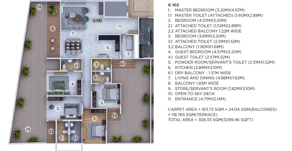 Floor plan of 4 BHK 3299 Sq. Ft. Apartment in Manisha 64 Hills, Pune