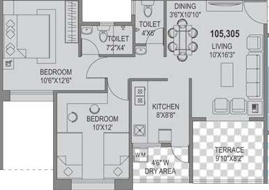 Floor plan of 2 BHK 941 Sq. Ft. Apartment in Manjri Greens Annexe, Pune
