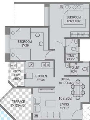 Floor plan of 2 BHK 955 Sq. Ft. Apartment in Manjri Greens Annexe, Pune