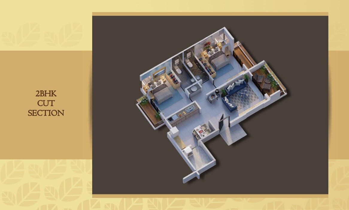 Floor plan of 2 BHK 988 Sq. Ft. Apartment in Manomay Vishwas, Pune