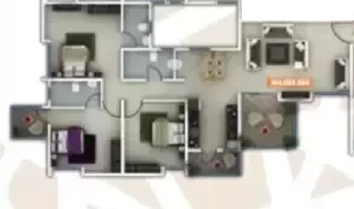 Floor plan of 3 BHK 889 Sq. Ft. Apartment in Mansi Maniratna Complex, Pune