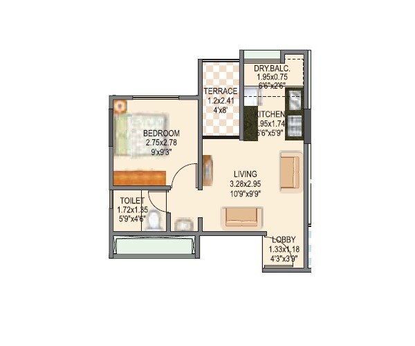 Floor plan of 265 Sq. Ft. Studio in Mantra 24 West, Pune