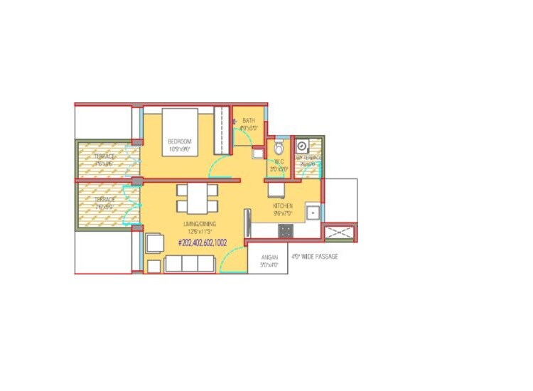 Floor plan of 1 BHK 389 Sq. Ft. Apartment in Mantra 29 Gold Coast, Pune