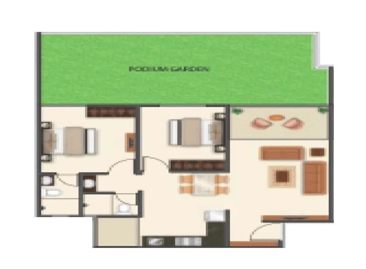 Floor plan of 2 BHK 690 Sq. Ft. Apartment in Mantra 29 Gold Coast Phase 3, Pune