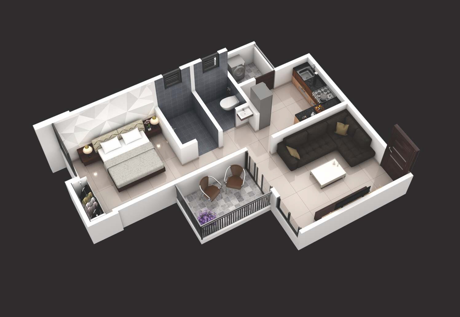 Floor plan of 1 BHK 320 Sq. Ft. Apartment in Mantra 7 Hills, Pune